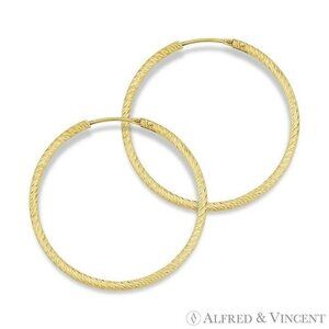 Diamond-Cut Pave Tube Hoop Earrings in .925 Sterling Silver w/ 14k Yellow Gold